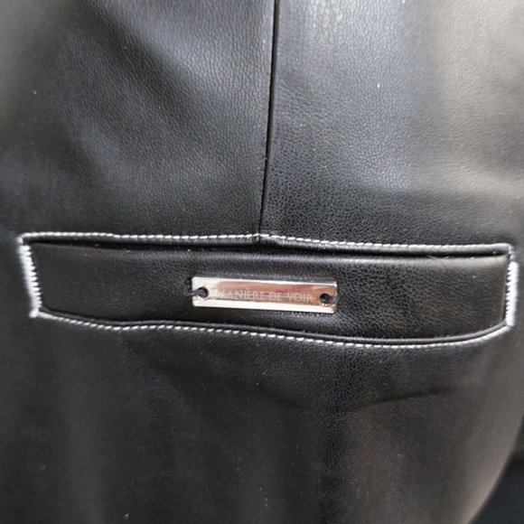 💥HOT ITEM💥MANIÈRE DE VOIR Leather High Waist Wide Leg Moto Pants in Black - Picture 12 of 15